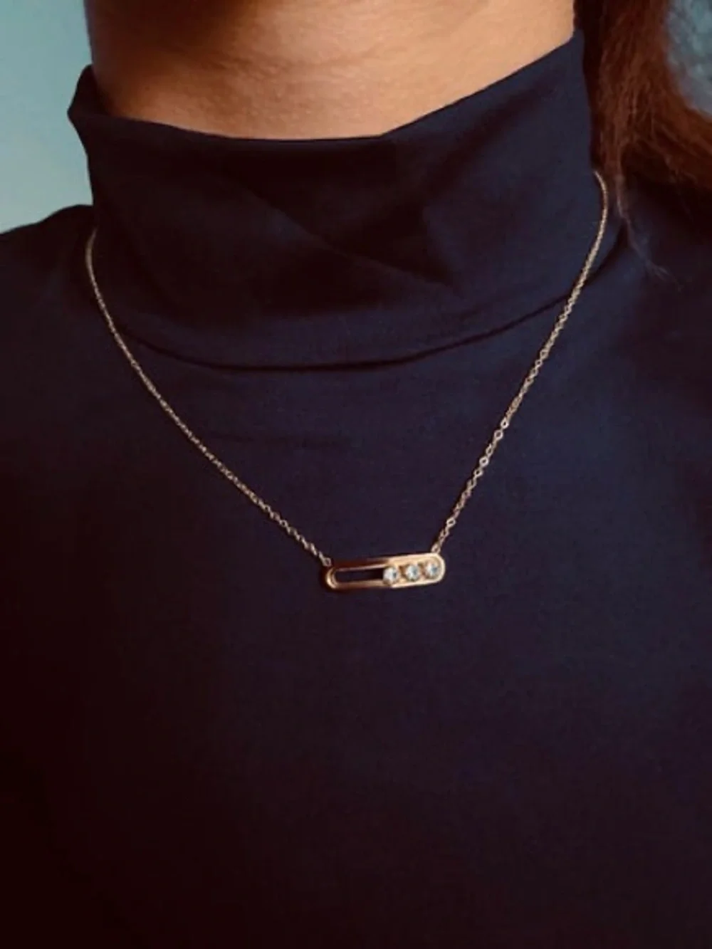 18K Gold Geometrical Link Paperclip Designer Inspired Moving Diamond Necklace